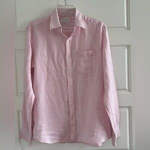 Porter & Ash Mens 100% Linen Shirt Pink Mens Long Sleeve Button Up Coastal M